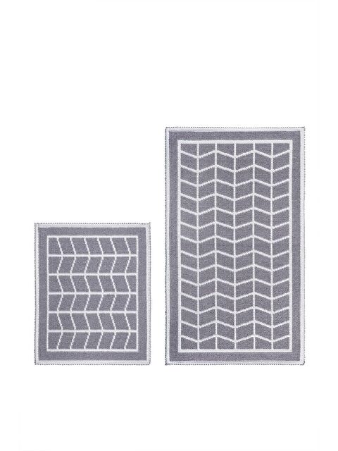 Bluenity Baklava Doğal Pamuklu 2'li Banyo Paspas Seti 60X100-50X60 Cm - Gri - S000438277-20600