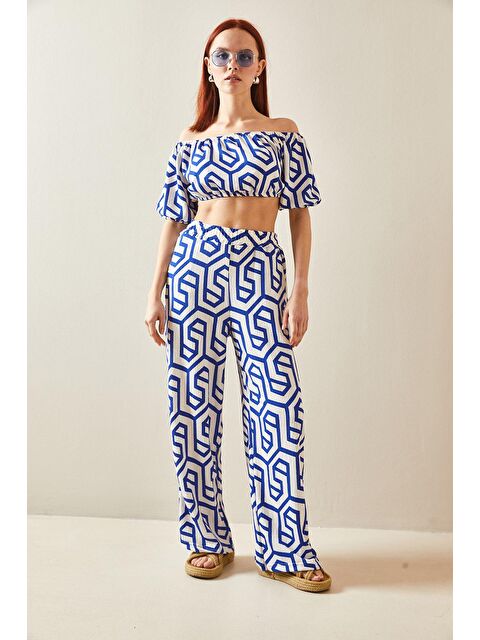 Xhan Mavi Desenli Salaş Crop İkili Takım 5YXK8-48188-12 - S000159191-17234