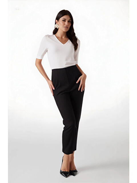 Hazelin Kadın Siyah Fermuar Kapamalı Yüksek Bel Kumaş Pantolon HZL25W-BD166501 - S000443012-19351