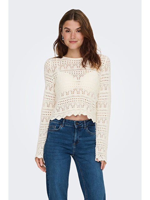 Only Onlelke Pamuklu Regular Fit Ajurlu Yuvarlak Yaka Kadın Bluz 15363049 - S000515691-19966