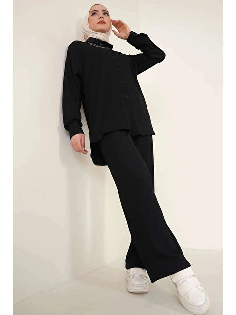Hazelin Kadın Siyah Oversize Alt-üst Tesettür Ikili Örme Takım Hzl22w-bd158581 - S000443013-19351