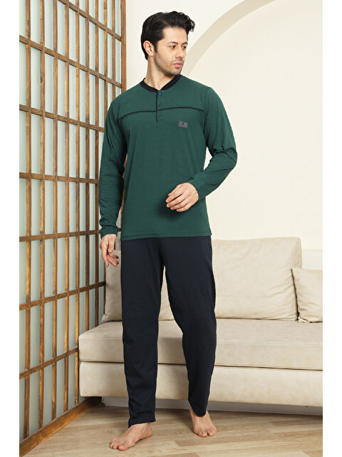 Enisena Erkek %100 Pamuklu Pijama Takımı-Robalı ve 3 Düğmeli-12489