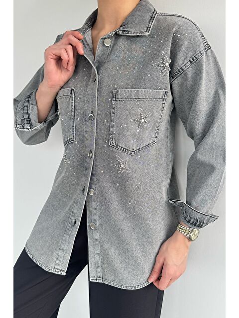 Gülseli Çift Cepli Taşlı Jean Jean Ceket - S000289808-20600