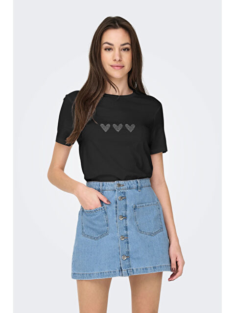 Only Onlarıana Pamuklu Regular Fit Taş Detaylı Bisiklet Yaka Kadın T Shirt 15343771