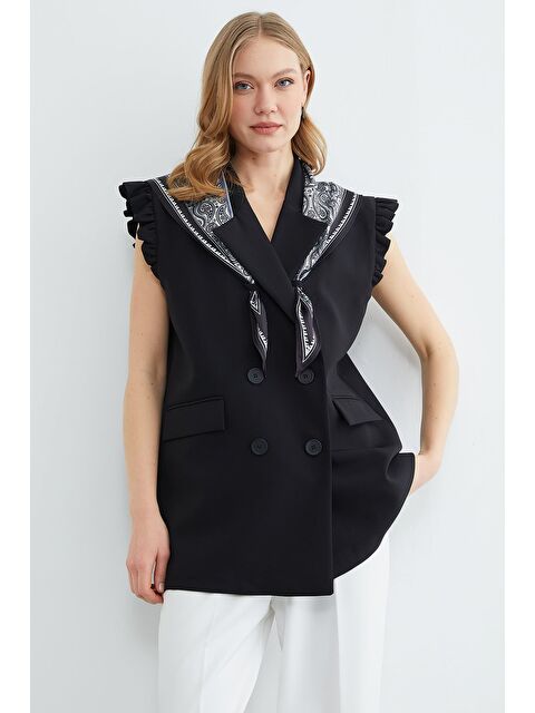 Fullamoda Fular Detaylı Omuz Fırfırlı Blazer Yelek - S000520585-19351