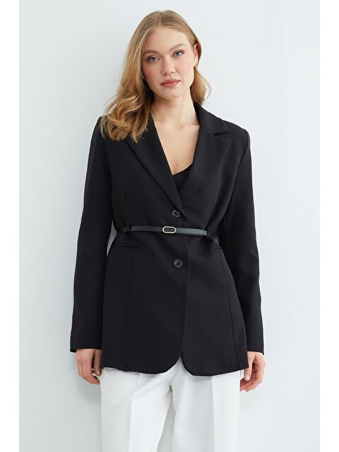 Fullamoda Kemerli Omuz Vatkalı Blazer Ceket - S000520586-19351