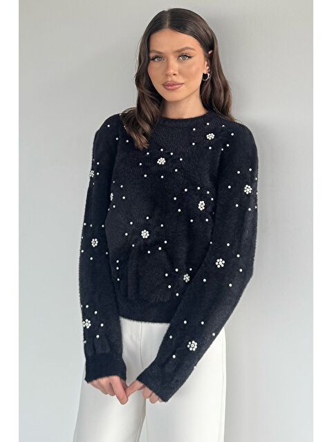 Gülseli Kadın Çiçek Baskılı Taşlı Sakallı Triko Kazak (s-m-l Beden Uyumludur.) - S000445208-19351