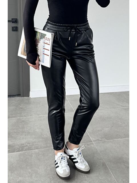 Gülseli Kadın Bel Lastikli Suni Deri Pantolon - S000469803-19351