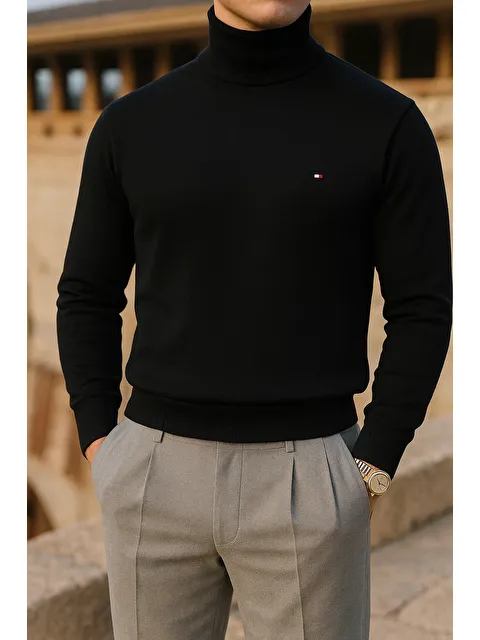 Comstar Erkek Trend Kışlık Boğazlı Bordo Triko Kazak