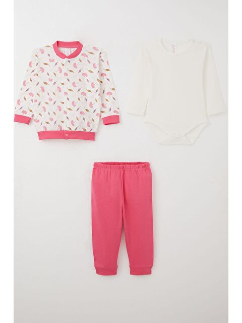 Breeze Kız Bebek Zıbınlı 3 Lü Takım Çiçek Desenli Beyaz (4 Ay-1 Yaş) - S000352683-20063