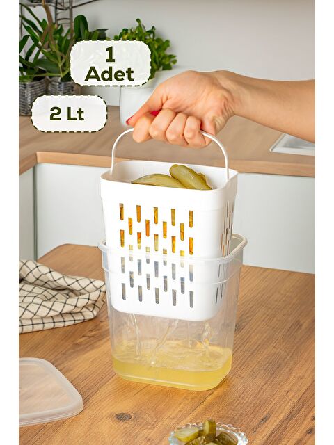 Porsima 1045 Süzgeçli Turşuluk Zeytinlik Çok Amaçlı Dikdörtgen Saklama Kabı - 2 Lt Şeffaf