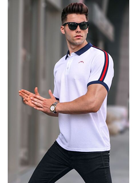 Madmext Beyaz Kol Şeritli Polo Yaka Tişört 5888 - S000016170-20063