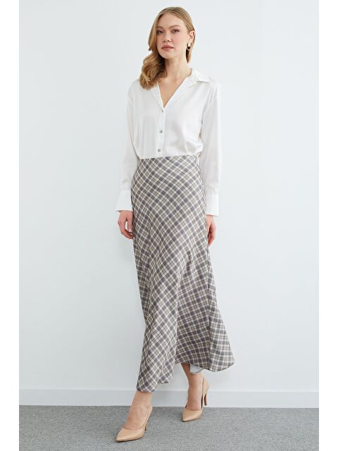 Fullamoda Ekose Desenli Maxi Boy Saten Etek - S000516668-20072