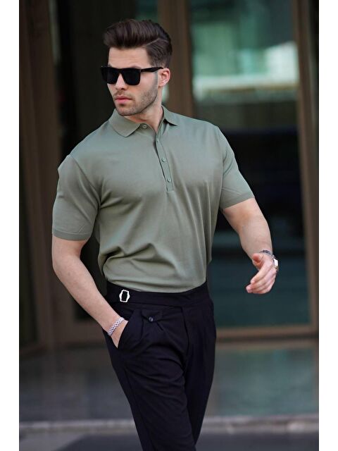 Madmext Açık Haki Erkek Polo Yaka Düz Tişört 6878 - S000423975-17354