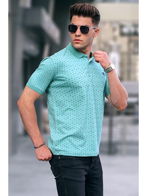 Madmext Mint Yeşili Desenli Polo Yaka Tişört 5889 - S000015791-17259