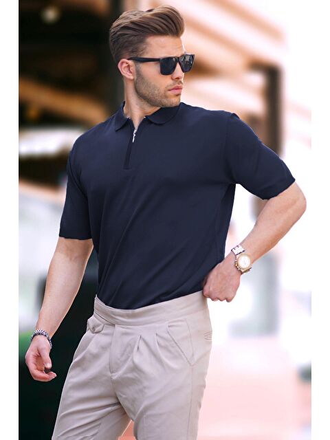 Madmext Lacivert Fermuar Detaylı Polo Yaka Triko Tişört 6885 - S000206108-21164