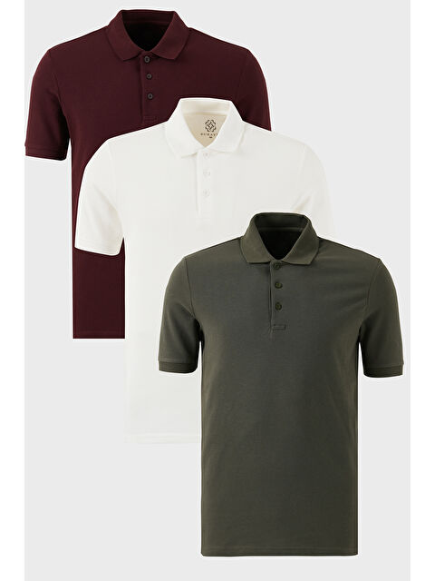 Buratti Pamuklu Regular Fit Düğmeli Polo Yaka 3'lü Paket %100 Pamuk Tişört 5902127S3 - S000387113-37302