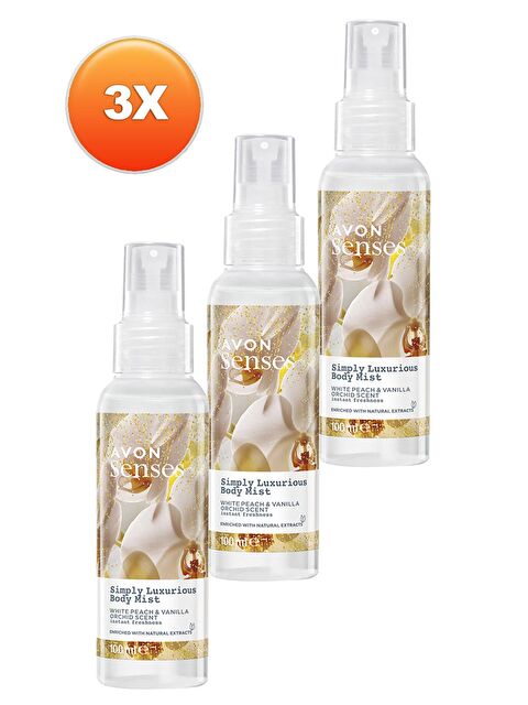 AVON Simply Luxurious Beyaz Şeftali ve Vanilya Orkide Kokulu Vücut Spreyi 100 Ml. Üçlü Set - S000191462-10231