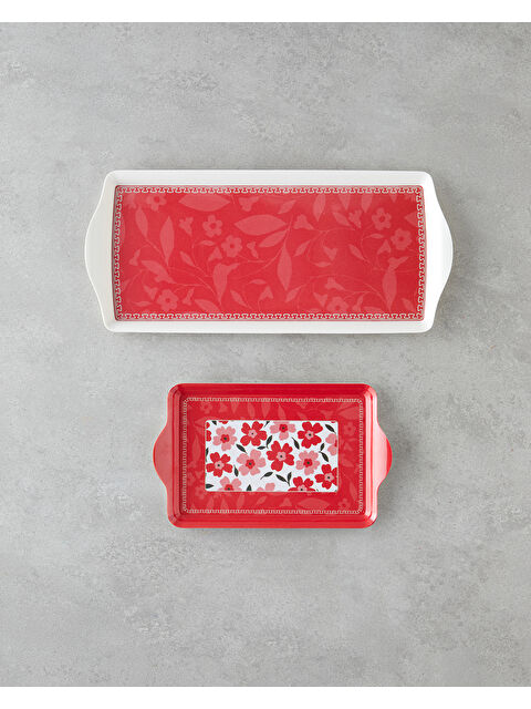 English Home Pink Flowers Melamin 2'li Tepsi 36x16 cm + 24x14 cm Pembe - S000437117-20024