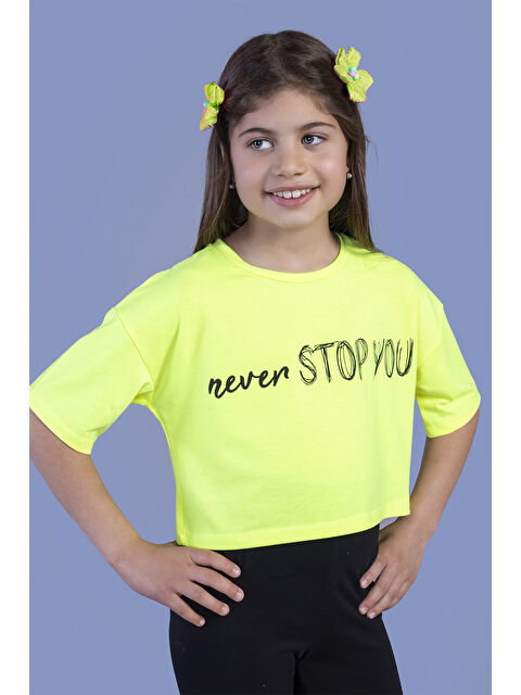 Toontoykids Kız Çocuk Baskılı Düşük Kol Crop Tişört