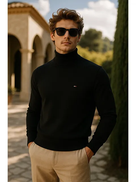 Comstar Erkek Kışlık Slim Fit Siyah Kazak