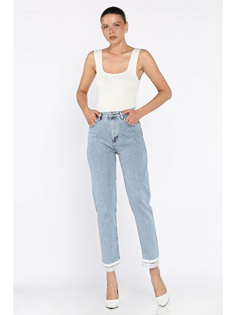 Gülseli Paça Püskül Detaylı Kadın Jean Jean Pantolon - S000402222-3642