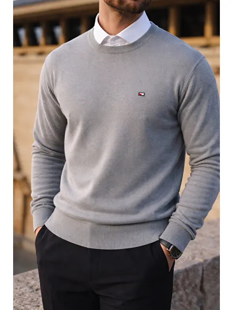 Comstar Erkek Kışlık Bisiklet Yaka Dar Gri Basic Kazak