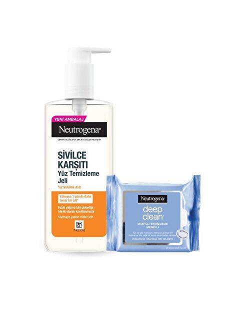 Neutrogena Sivilce Karşıtı Temizleme Jeli 200 ml + Deep Clean Makyaj Temizleme Mendili 25 adet