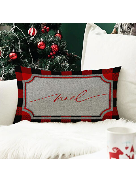 Evmila Yılbaşı Temalı Desenli Kadife Kırlent Kılıfı 35x55 cm - S000285318-23173