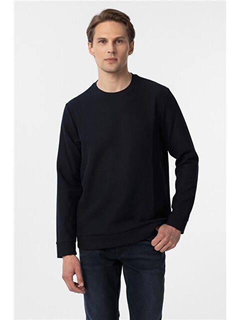 Süvari Lacivert Regular Armürlü Bisiklet Yaka Triko - S000460528-21164