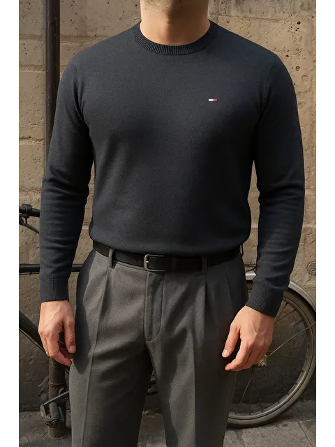 Comstar Erkek Bisiklet Yaka Slim Fit Füme Kazak