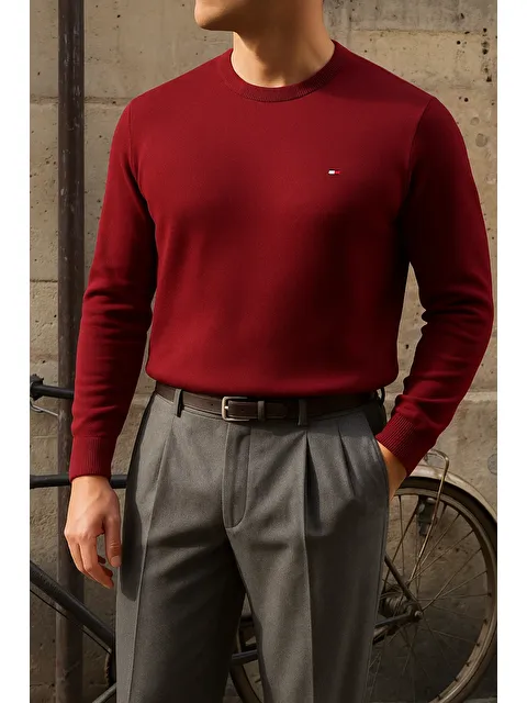 Comstar Erkek Bisiklet Yaka Slim Fit Bordo Kazak