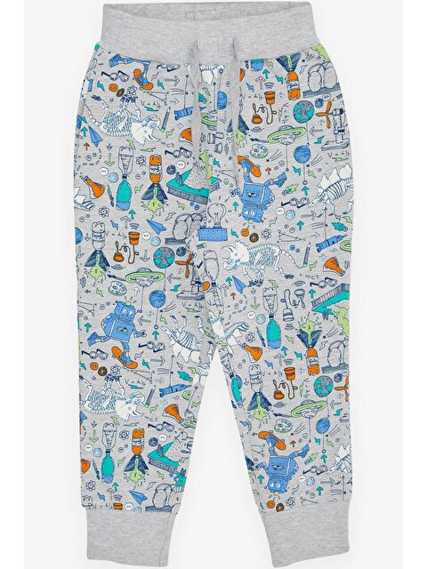 Breeze Erkek Bebek Eşofman Altı Bilim Temalı Gri Melanj (1.5-2 Yaş) - S000068437-37204