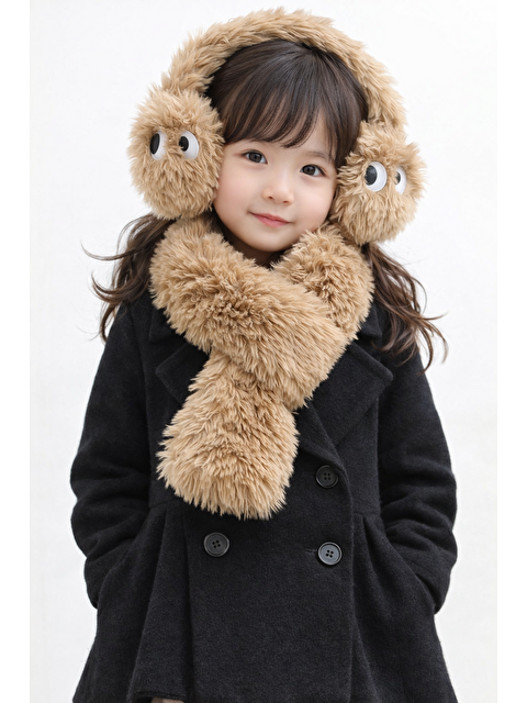 Katia And Bony Tüylü Atkı Kulaklık Set Kahverengi