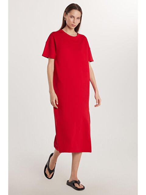 TUDORS Kadın Regular Fit Kısa Kollu Bisiklet Yaka Kırmızı Elbise - S000520599-20045