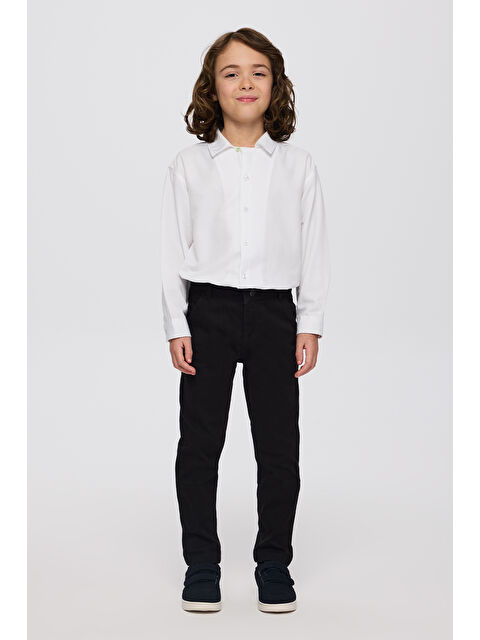 Panço Erkek Çocuk Beli Lastikli Pile Detaylı Siyah Pantolon - S000471014-19351