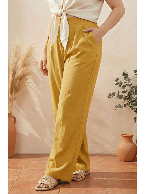 Stil Diva Büyük Beden Pileli Cepli Geniş Paça Esnek Kumaşlı Pantolon 875-V - S000501761-7379