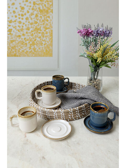 Keramika Shizen Mavi / Krem Formart Kahve Takımı 8 Parça 4 Kişilik - S000417111-23173