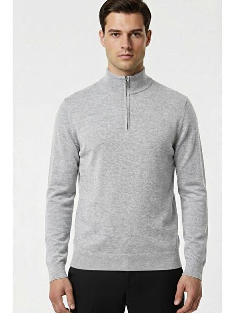 Sabri Özel Siyah Regular Fit Pamuklu Fermuarlı Yarım Balıkçı Yaka Erkek Triko Kazak - S000524138-20600