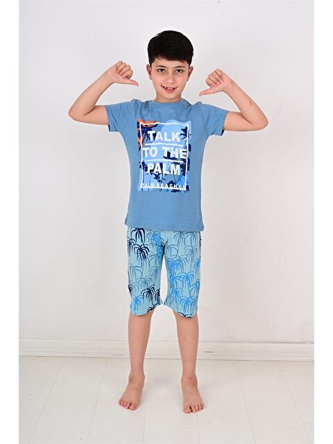 Vitmo Erkek Çocuk Kısa Kollu Pijama Takımı Palm Beache Mavi - S000388408-17234