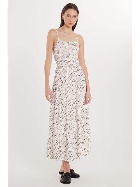 TUDORS Kadın Slim Fit Dar Kesim İnce Askılı Büzgülü Kare Yaka Elbise - S000520607-23173