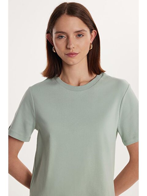 TUDORS Kadın Relax Fit Rahat Kesim %100 Pamuk Kısa Kollu Bisiklet Yaka Mint Tişört - S000523274-1180