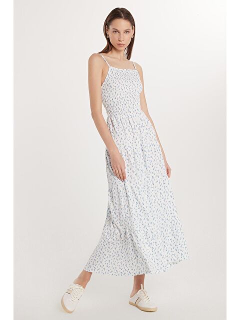 TUDORS Kadın Slim Fit Dar Kesim İnce Askılı Büzgülü Kare Yaka Elbise - S000520609-23173