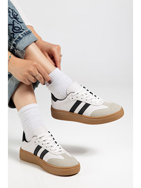 TONNY BLACK Kadın Beyaz Siyah Kadın Rahat Kalıp Yumuşak Deri Sneaker - S000504840-21165