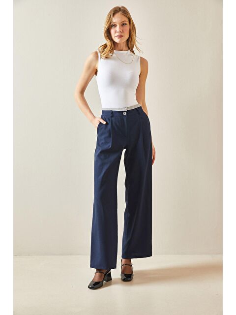 Xhan Lacivert Pile Detaylı Bol Paça Pantolon 5YXK5-48244-14 - S000159195-21164