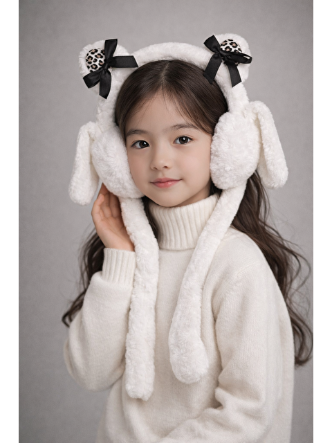 Katia And Bony Kız Çocuk Fiyonk Aksesuarlı Kulak Koruyucu Taç Beyaz