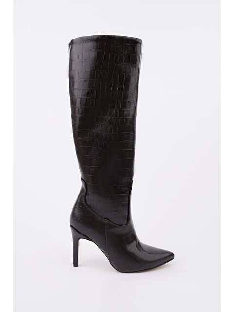 Muggo CLARİSSA Sivri Burun Kroko Desenli İnce Topuklu Kadın Çizme - S000444583-19413