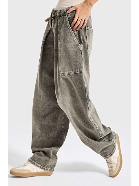 It's Basic Kadın Jean Rengi 4s6-133 Ballon Baggy Fit %100 Pamuk Yandan Cepli Denim Jean - S000489910-17234
