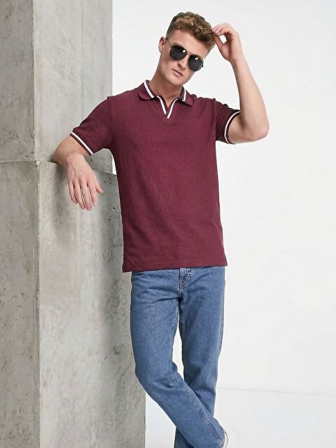 Trendseninle Bordo Basic Polo Yaka Premium %100 Pamuk Tişört