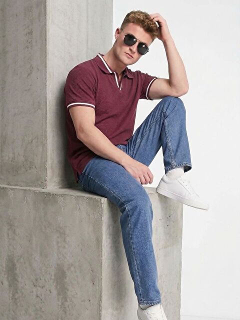 Trendseninle Bordo Basic Polo Yaka Premium %100 Pamuk Tişört